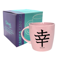 CANECA ROSA 320ML - KANJI FELICIDADE