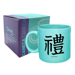 CANECA TURQUESA 330ML - KANJI GRATIDÃO