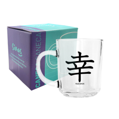 CANECA DE VIDRO LISA 245ML - KANJI FELICIDADE