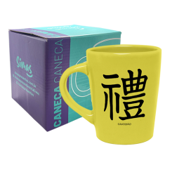 CANECA DROP AMARELA 270ML - KANJI GRATIDÃO