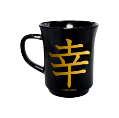 CANECA AMERICANA PRETA 190ML - KANJI FELICIDADE